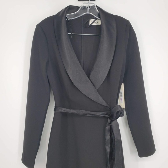 Eliza J Long Sleeve Tuxedo Gown In Black Size 6 NEW WITH TAGS - Picture 4 of 7